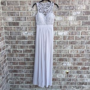 Lulus So Far Gown Grey Lace Maxi Dress